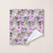 Monogram Paars Roze Blauwe Aquarel Bloem Bad Handdoek (Wasdoekje)