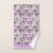 Monogram Paars Roze Blauwe Aquarel Bloemen  Bad Handdoek (Handdoek)