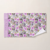 Monogram Paars Roze Blauwe Aquarel Bloemen  Bad Handdoek (Handdoek)