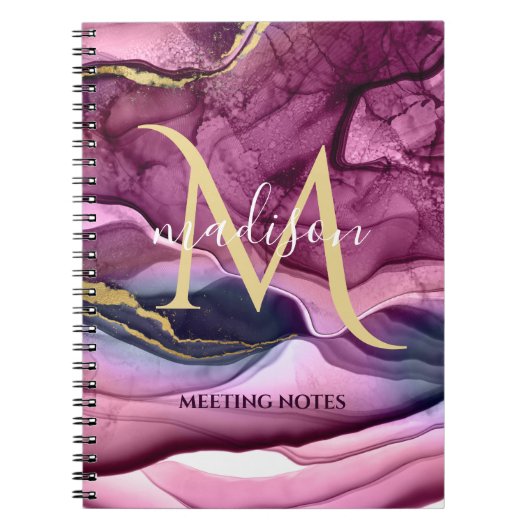 Monogram Paars Roze en Goud Agaat Geode  Notitieboek (Voorkant)