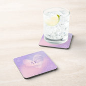 Monogram Paars Roze Gradiënt Hart Bier Onderzetter (Rechterzijde)
