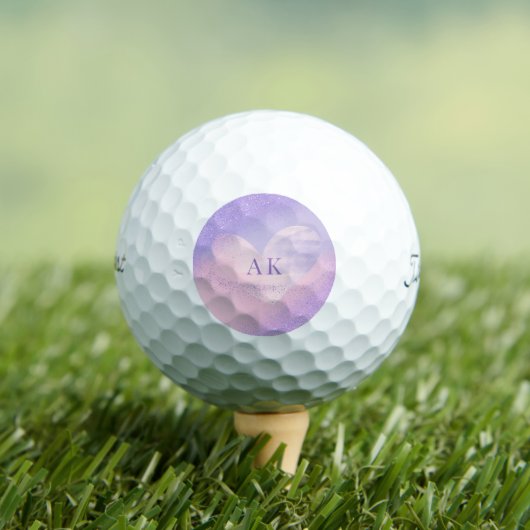Monogram Paars Roze Gradiënt Hart Golfballen (Insitu Shirt)