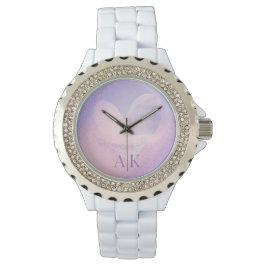 Monogram Paars Roze Gradiënt Hart Horloge