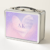 Monogram Paars Roze Gradiënt Hart Lunchbox (Voorkant)