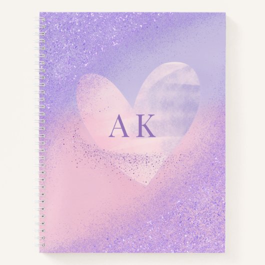 Monogram Paars Roze Gradiënt Hart Notitieboek (Voorkant)