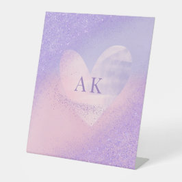 Monogram Paars Roze Gradiënt Hart Notitieboek Reclamebord Met Voetstuk