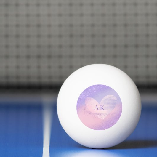 Monogram Paars Roze Gradiënt Hart Pingpongbal (Net)