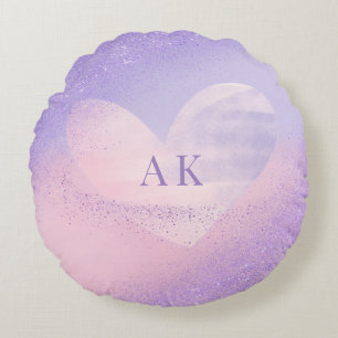 Monogram Paars Roze Gradiënt Hart Rond Kussen