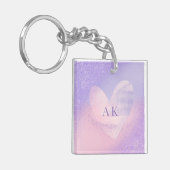 Monogram Paars Roze Gradiënt Hart Sleutelhanger (Voorkant Links)