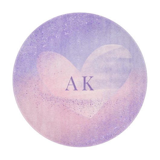 Monogram Paars Roze Gradiënt Hart Snijplank (Voorkant)