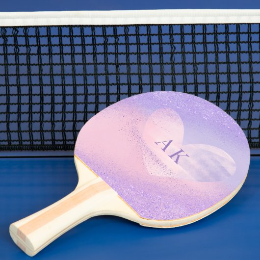 Monogram Paars Roze Gradiënt Hart Tafeltennisbatje (Insitu)