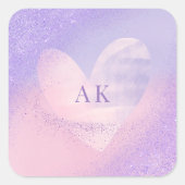 Monogram Paars Roze Gradiënt Hart Vierkante Sticker (Voorkant)