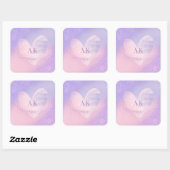 Monogram Paars Roze Gradiënt Hart Vierkante Sticker (Vel)