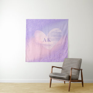 Monogram Paars Roze Gradiënt Hart Wandkleed