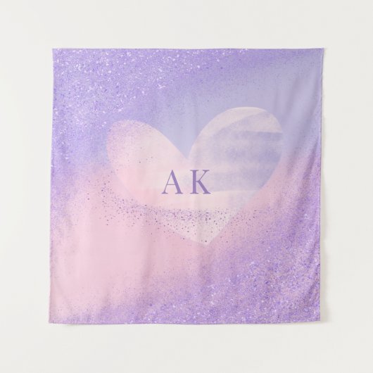 Monogram Paars Roze Gradiënt Hart Wandkleed (Voorkant)