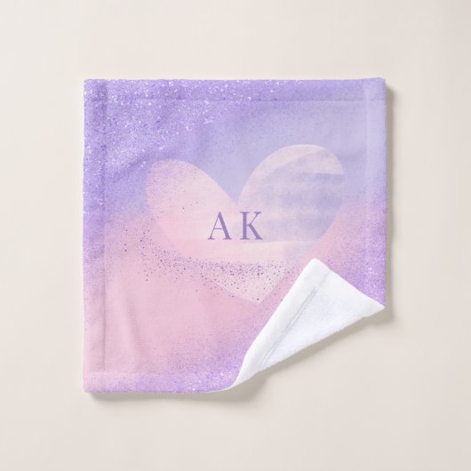Monogram Paars Roze Gradiënt Hart  Washandje (Wasdoekje)