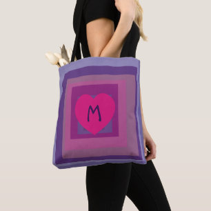 Monogram Paars Roze Heart Lavender Square Patroon Tote Bag
