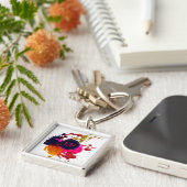 Monogram Paars roze rode goudverf Sleutelhanger (Zijkant)