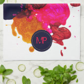 Monogram Paars roze rode goudverf Theedoek (Gevouwen)