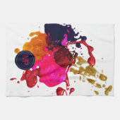 Monogram Paars roze rode goudverf Theedoek (Horizontaal)