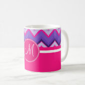 Monogram Paars Roze Tribal Chevron Zig Zags Koffiemok (Voorkant rechts)
