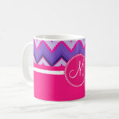 Monogram Paars Roze Tribal Chevron Zig Zags Koffiemok (Voorkant links)