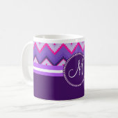 Monogram Paars Roze Tribal Chevron Zig Zags Koffiemok (Voorkant links)