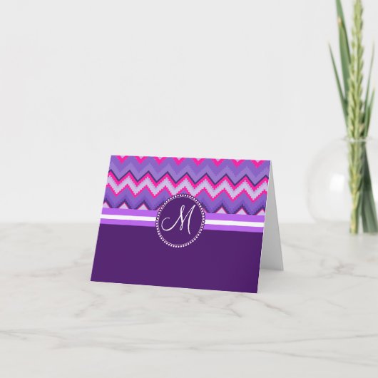 Monogram Paars Roze Tribal Chevron Zig Zags Notitiekaartje (Voorkant)