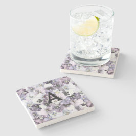 Monogram Paars Roze Witte Viooltjes Vintage Tekeni Stenen Onderzetter