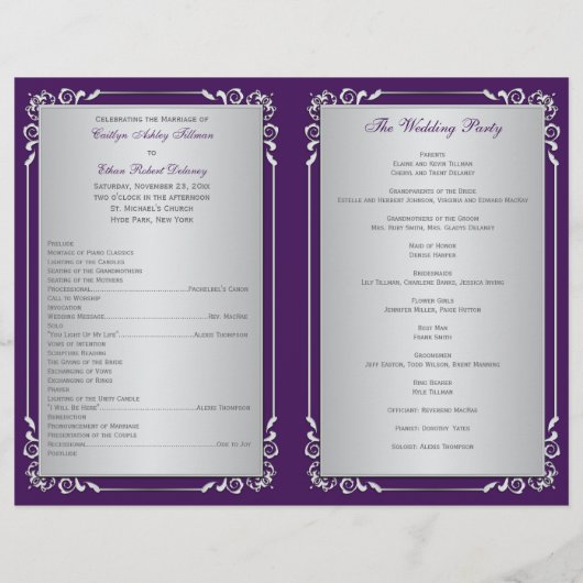 Monogram Paars, Silver Floral Wedding Programme 2 (Achterkant)