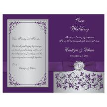 Monogram Paars, Silver Floral Wedding Programme 2