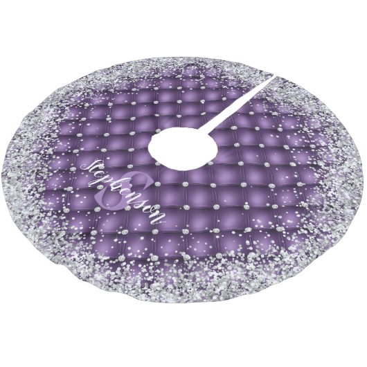 Monogram Paars Tufted Diamond Silver Glitter Glam Kerstboom Rok (Gekanteld)