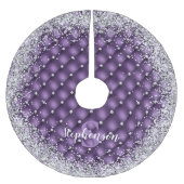 Monogram Paars Tufted Diamond Silver Glitter Glam Kerstboom Rok (Voorkant)