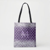 Monogram Paars Tufted Diamond Silver Glitter Glam Tote Bag (Voorkant)