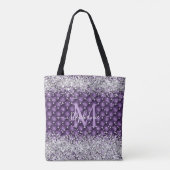 Monogram Paars Tufted Diamond Silver Glitter Glam Tote Bag (Achterkant)