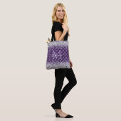 Monogram Paars Tufted Diamond Silver Glitter Glam Tote Bag (Op model)