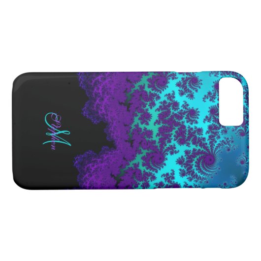 Monogram Paars Turquoise Fractal iPhone 7 Hoesje (Achterkant (Horizontaal))