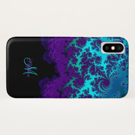 Monogram Paars Turquoise Fractal iPhone X Hoesje (Achterkant (horizontaal))
