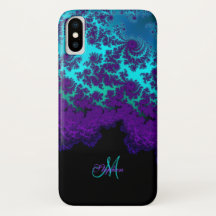Monogram Paars Turquoise Fractal iPhone X Hoesje