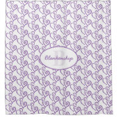 Monogram Paars verbonden hartpatroon over wit Douchegordijn (Voorkant)