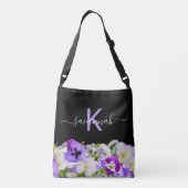 Monogram paars violet zwarte floraalschrift crossbody tas (Achterkant)
