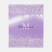 Monogram Paars Violette Druppelende Glitter Metaal Fleece Deken (Voorkant)