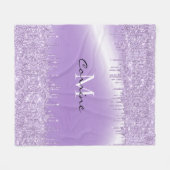 Monogram Paars Violette Druppelende Glitter Metaal Fleece Deken (Voorkant (Horizontaal))