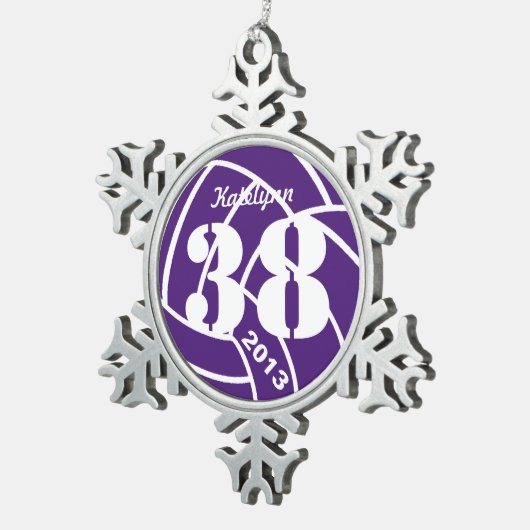 Monogram Paars Volleyball Ornament (Rechts)