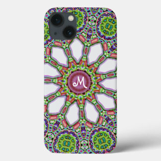 Monogram Paars White Daisy Flower Mosaic Case-Mate iPhone Case