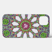 Monogram Paars White Daisy Flower Mosaic Case-Mate iPhone Case (Achterkant (horizontaal))
