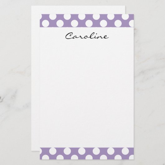 Monogram Paars White Trendy Fun Polka Dot Pattern Briefpapier (Voorkant / Achterkant)
