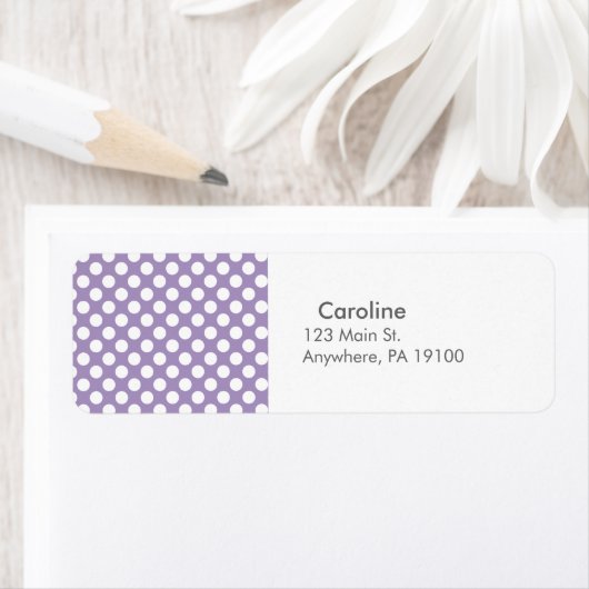 Monogram Paars White Trendy Fun Polka Dot Pattern Etiket (Insitu)