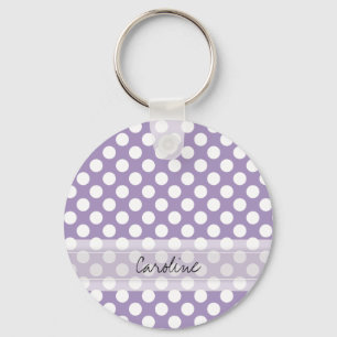 Monogram Paars White Trendy Fun Polka Dot Pattern Sleutelhanger