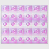 Monogram Paars & Witte Strepen Cadeaupapier (Vlak)
